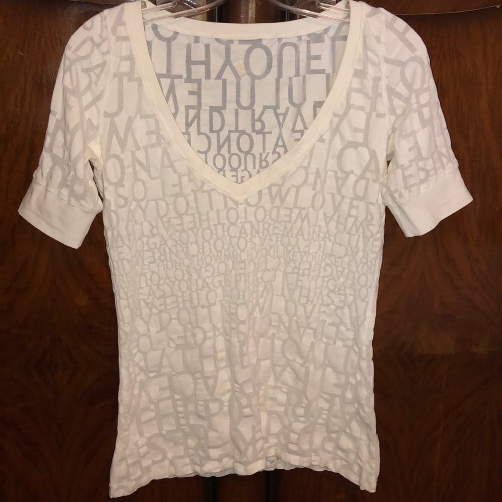 LULULEMON Vintage Women's White Graphic V-Neck T-Shirt